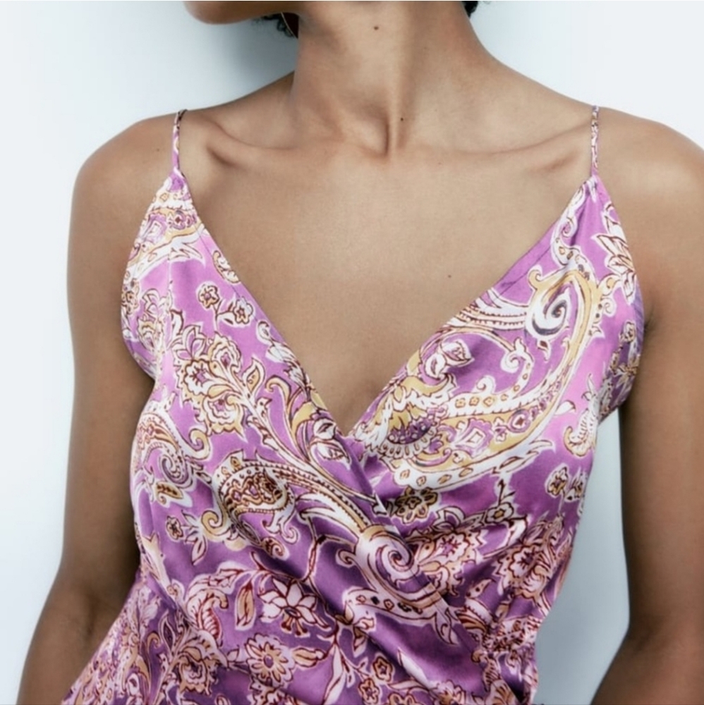 Satin Effect Print Dress Size S - Picture 6 of 9